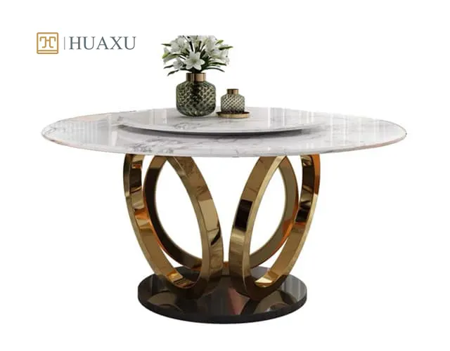 Huaxu yeni tasarım 4 ve 6 koltuk kadife sandalyeler yuvarlak döner mermer masa modern yemek masası seti