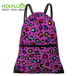Mochila con cordón multibolsillo reutilizable Holyluck, cordón impreso, bolso con cordón de poliéster ecológico, impermeable - Product Image 1