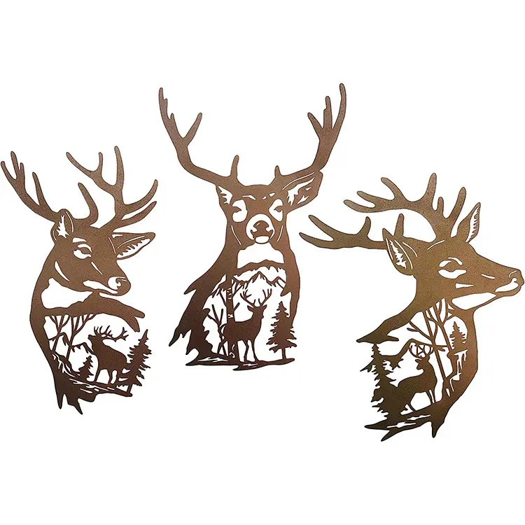 Trabalho De Metal Personalizado Deer Wall Art Metal Deer Hill Decor Floresta Caça Decoração Outdoor Fence Art