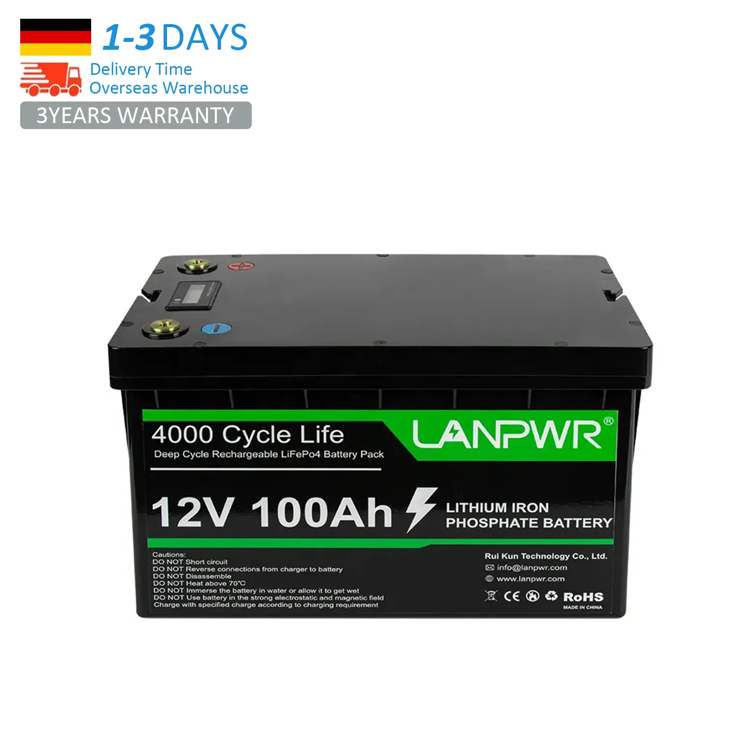 Penjualan Pabrik Terbaik LANPWR pengiriman langsung di German100A Bms Built-In Lifepo4 4000 kehidupan siklus dalam