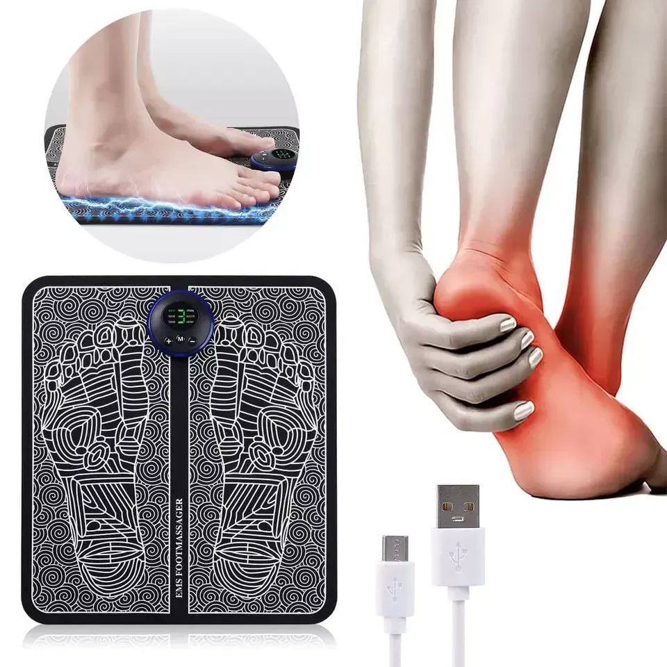 Stimulateur musculaire des pieds Tapis de massage d'acupuncture des pieds Masseur de pieds électrique Ems