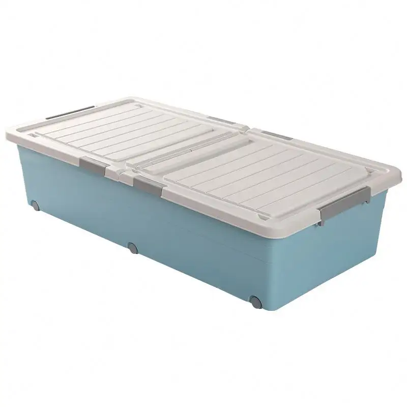 Caixa de armazenamento de plástico de grande capacidade empilhável, tipo gaveta, caixa de armazenamento sob cama, caixa de classificação de roupas