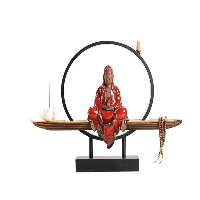 Reflujo incienso quemador Buda Asia Zen estatuas con Círculo de luz LED para la venta