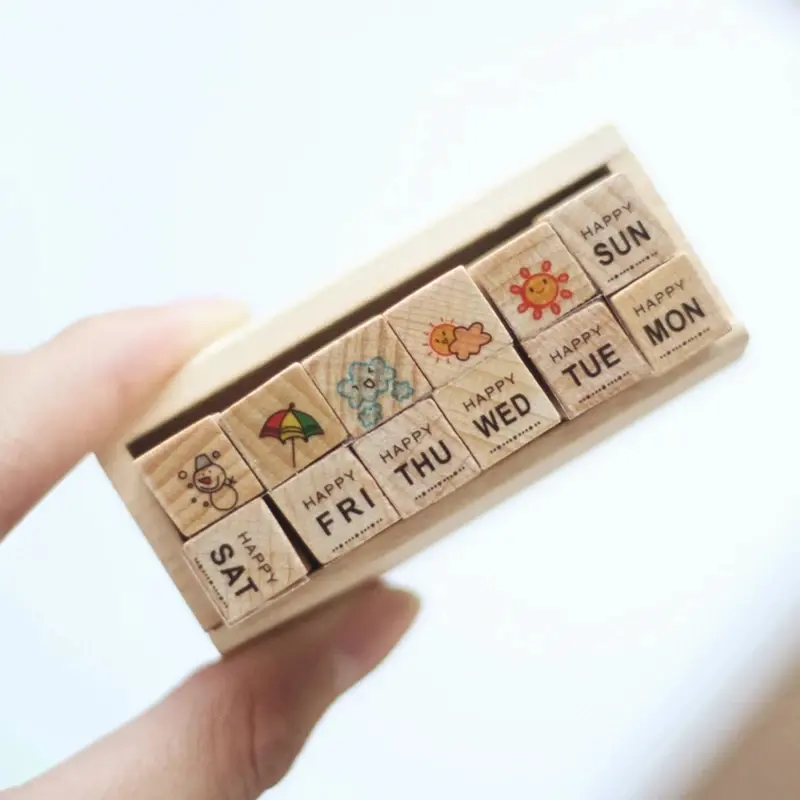 Pemasok Set Stempel Kayu Henna Karet Kustom Bakar Desain Playdough Anak-anak