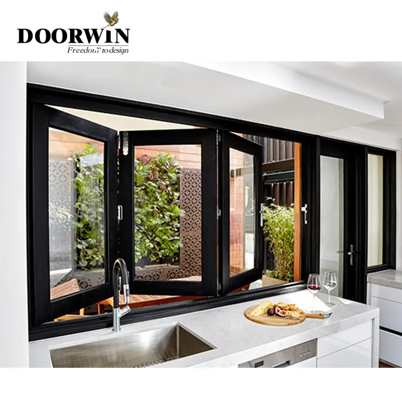 Window Doorwin para o mercado canadense e dos EUA, estilo personalizado e tamanho, balcão revestido em pó, janelas duplas dobráveis