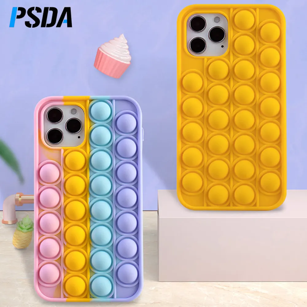 Psda Pop Fidget Speelgoed Bubble Softsilicon Telefoon Case Voor Iphone 11 12 13 Pro X Xr Xs Max 7 8 plus SE2 Herbeleven Stress Phonecase