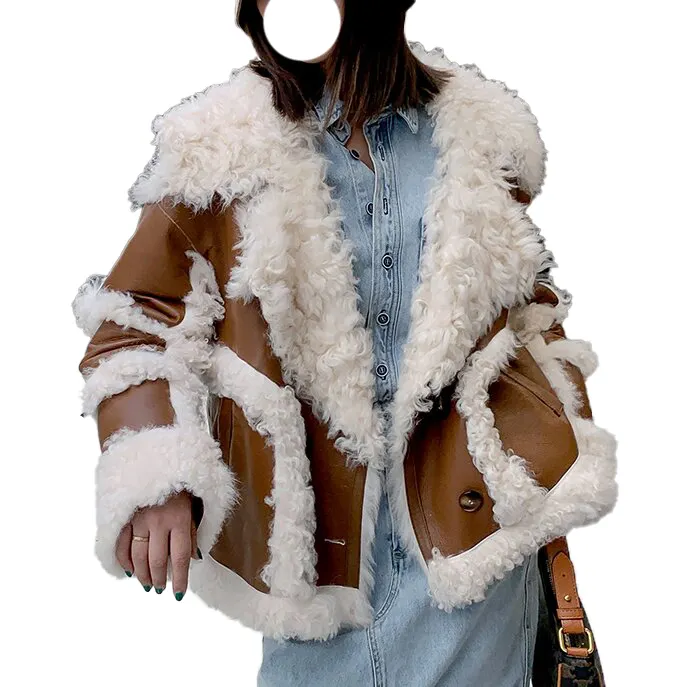 Giacca invernale di qualità personalizzata giacca calda da donna in finta lana artificiale pelliccia sintetica nuova giacca marrone