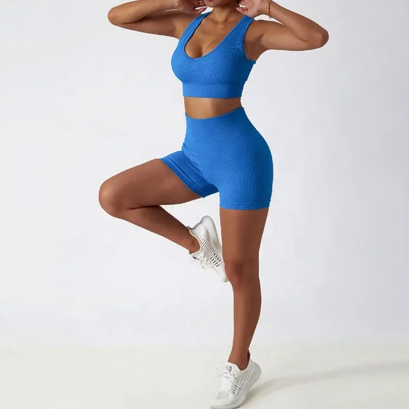 Traje de yoga para mujeres de energía joven, ropa deportiva, pantalones cortos de gimnasio, conjunto de entrenamiento sin costuras para mujeres, ropa activa para mujeres, gimnasio, fitness