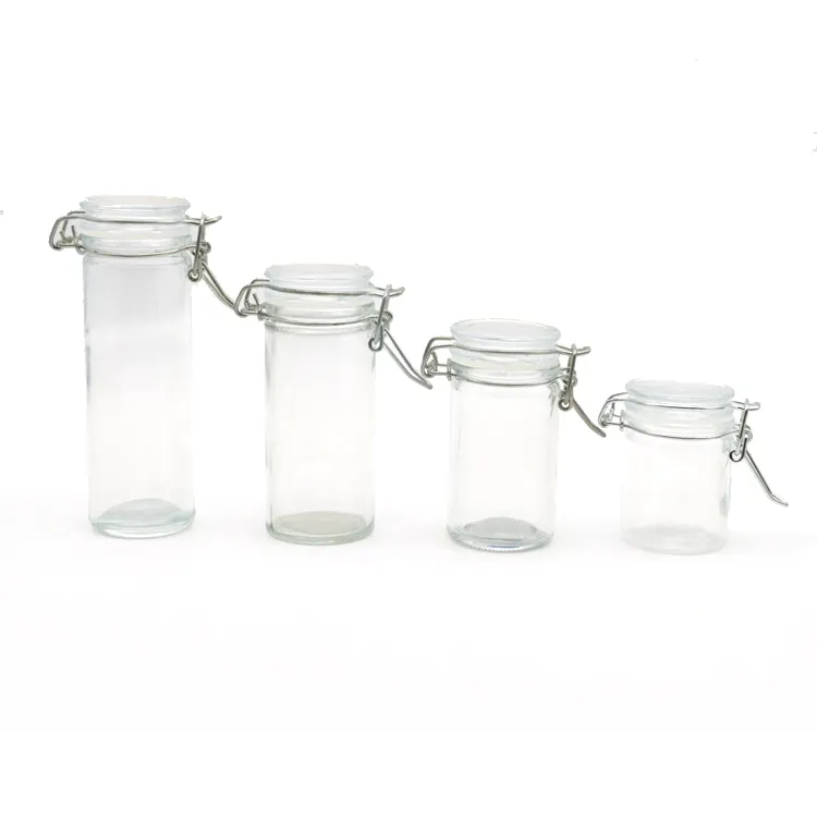 Mini frasco de pestillo hermético, 50ml, 75ml, 100ml, 120ml, con tapas de bloqueo de abrazadera, clip, frasco de almacenamiento de vidrio superior