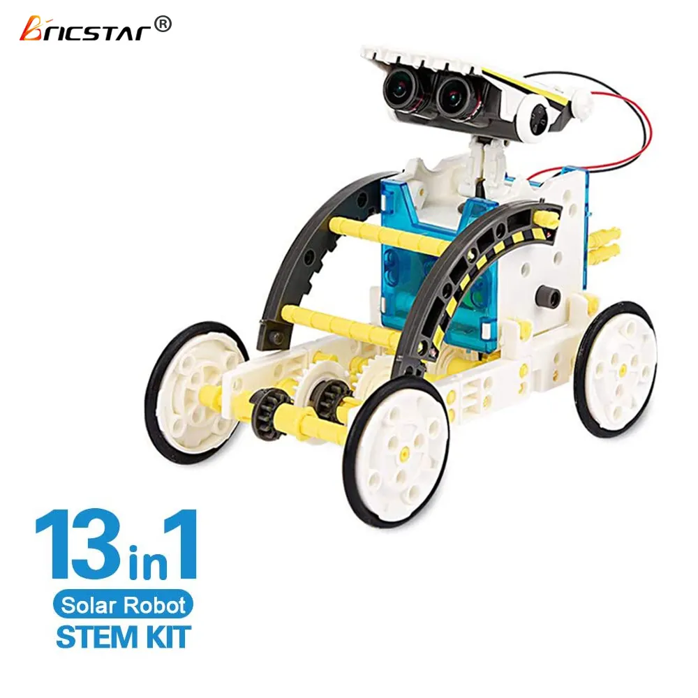 Bricstar-Conjunto de juguetes de automontaje 13 en 1, juguete de energía solar personalizado para educación escolar