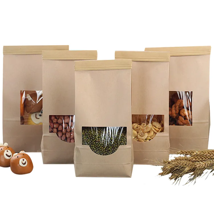 Hot Sale Custom Window Kraft Paper Bags Biscuit Baking Melon Seed Packing Flower Tea Self-sealing Food Takeaway Bag