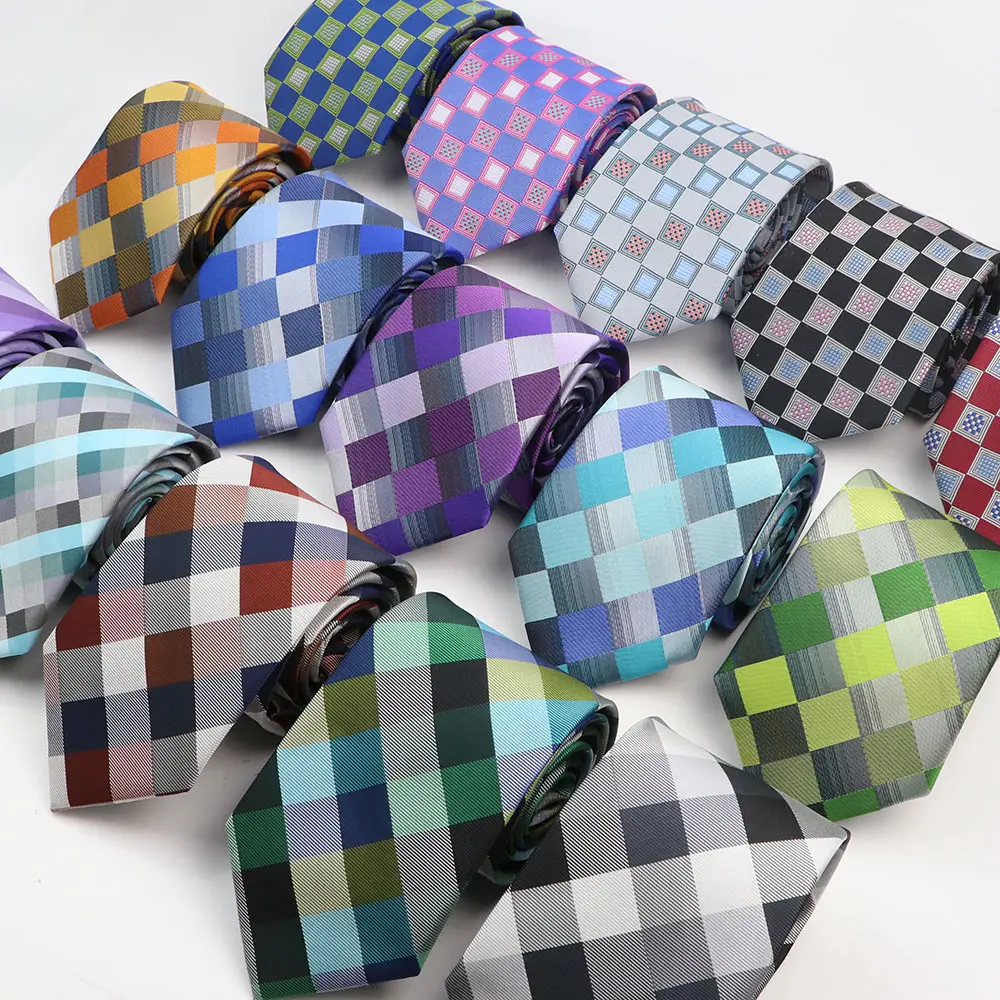 Nueva moda brillante a cuadros para hombre corbata azul púrpura corbata de alta calidad ajuste oficina de negocios caballeros camisa Formal accesorios de corbata