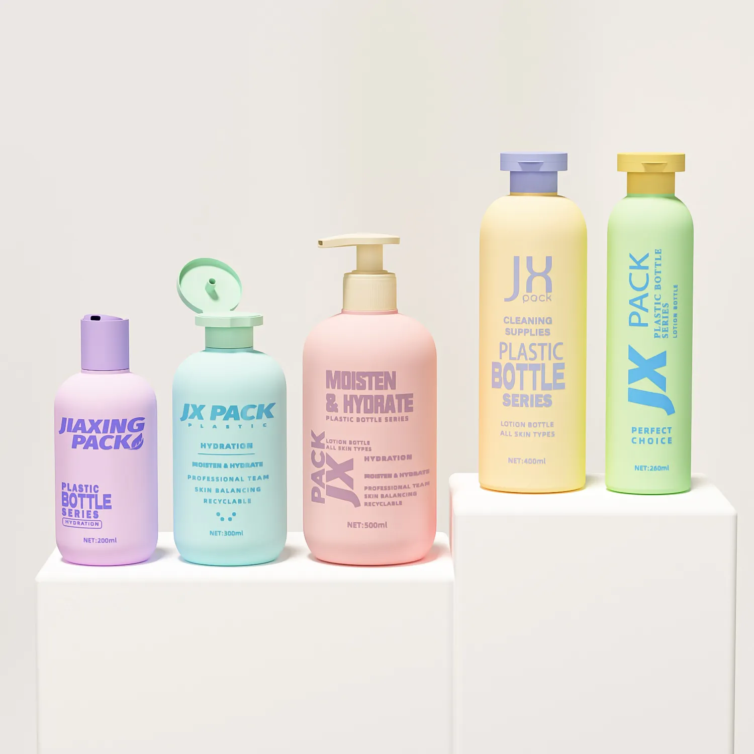 Eco 친절한 200ml 300ml 400ml 500ml 연약한 접촉 HDPE 플라스틱 분홍색 빈 몸 세척 샴푸와 조절기 펌프 짜기 병