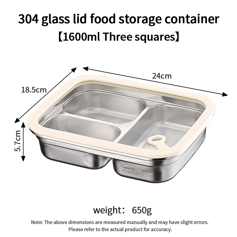 Boîte de conservation alimentaire XZ-304 avec couvercle en verre (1600 ml, 3 compartiments)