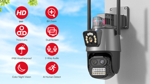 光学变焦9MP三镜头双屏户外自动跟踪安全监控icsee无线摄像头三镜头 - Product Image 2