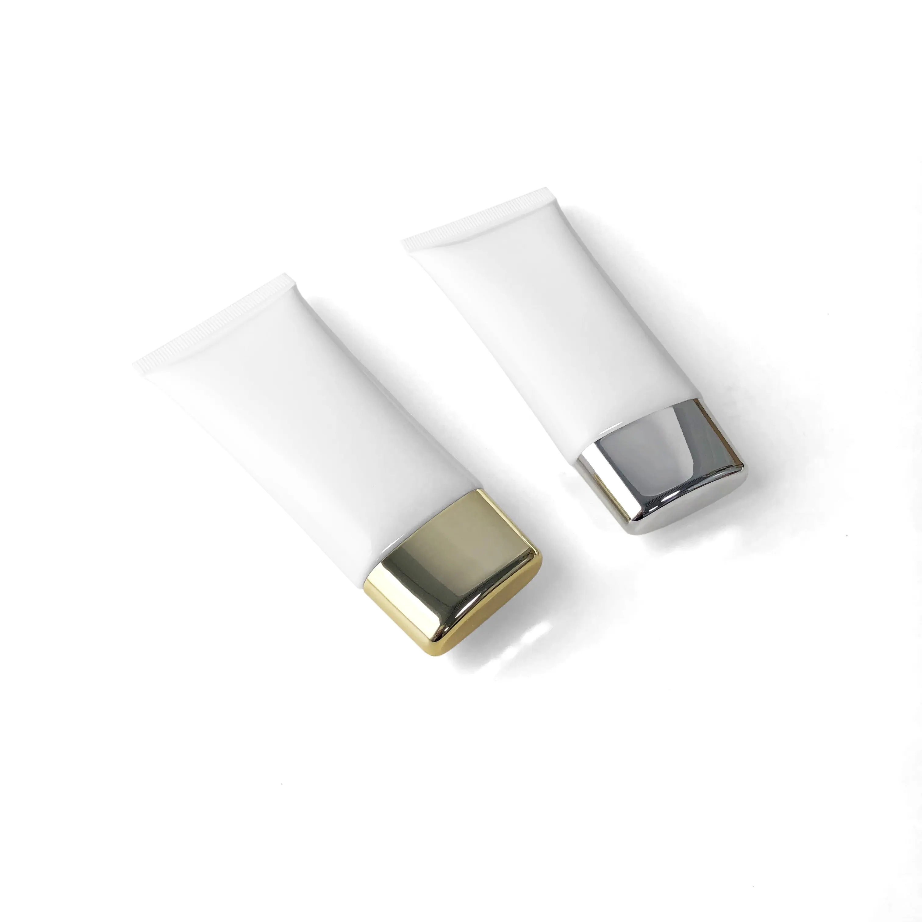 Stock tubo estruso in plastica PE cosmetico ultra piatto bianco da 50ml, confezione per la protezione solare personalizzata
