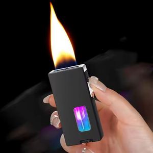 Personalized Seven-Hole Metal Butane Lighter New Gravity Shake Sensor with Visible <strong>LED</strong> <strong>Transom</strong> Refillable - Product Image 1
