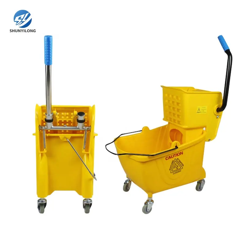 Factory Wholesale PP Plastic Cleaning Trolley Hotel Mop Bucket and Wringer with Wheels