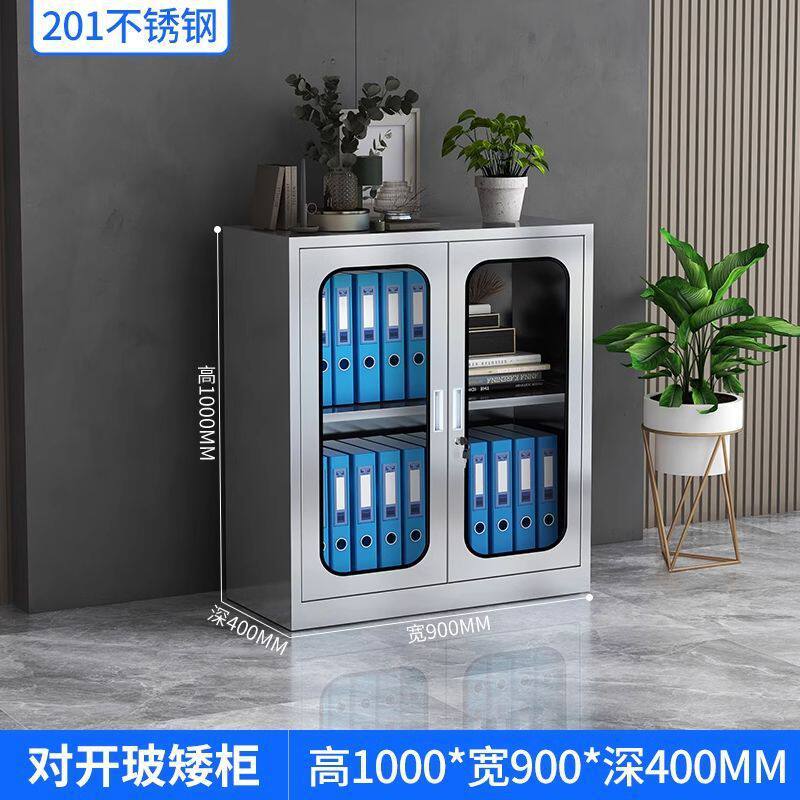 Gabinete bajo de doble puerta de vidrio de acero inoxidable 201 con cerradura