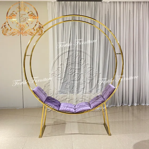 Asiento de amantes con forma circular, planificador de boda, marco dorado, sofá de boda para pareja