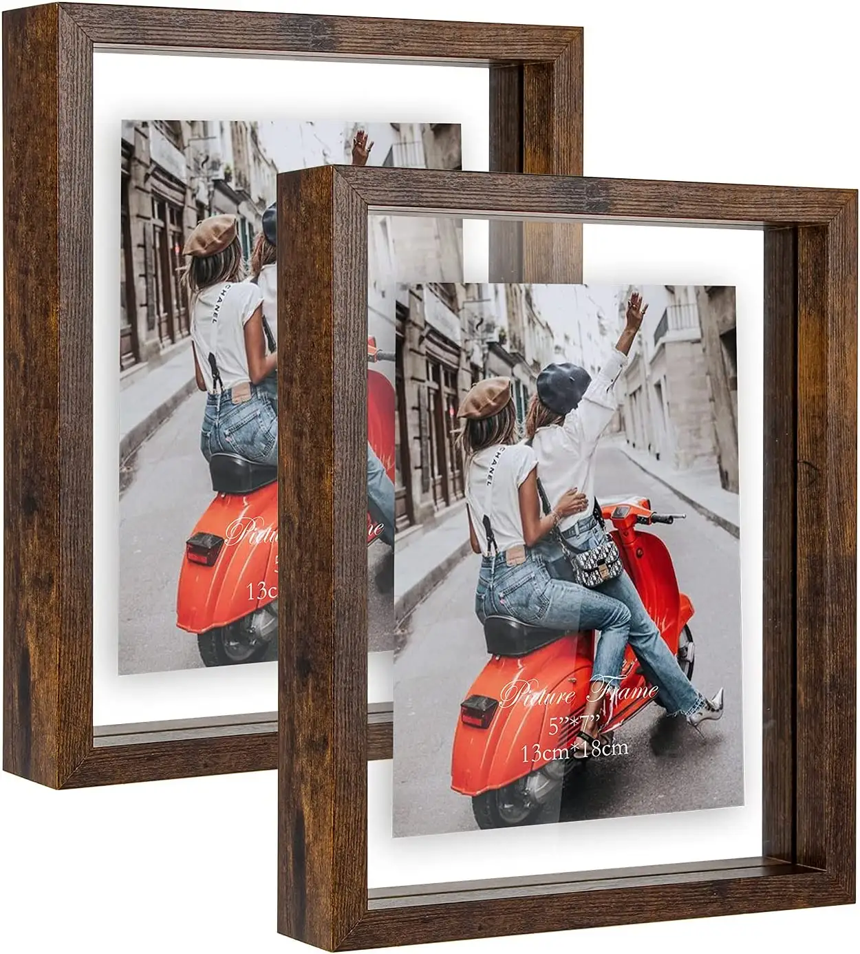JUNJI-marco de fotos flotante de madera rústica, Juego de 2 de vidrio doble marcos laterales, para mesa superior, pared, foto colgante, 5x7
