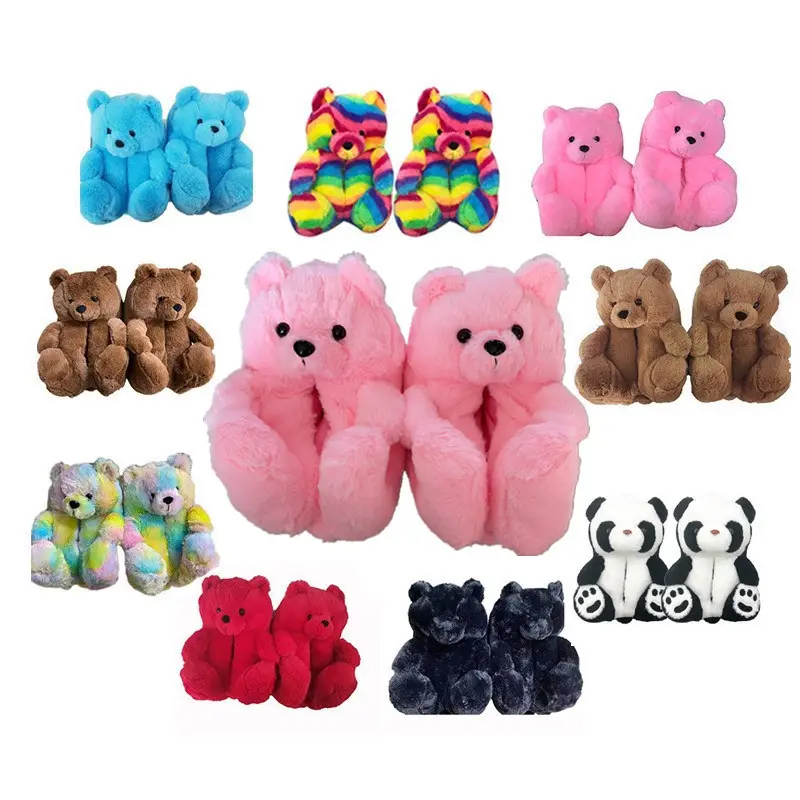 Wholesale Fashion Kids Fur Fluffy Tedy Bear House Bedroom Slippers Teddy Bear Slippers For Women Girls
