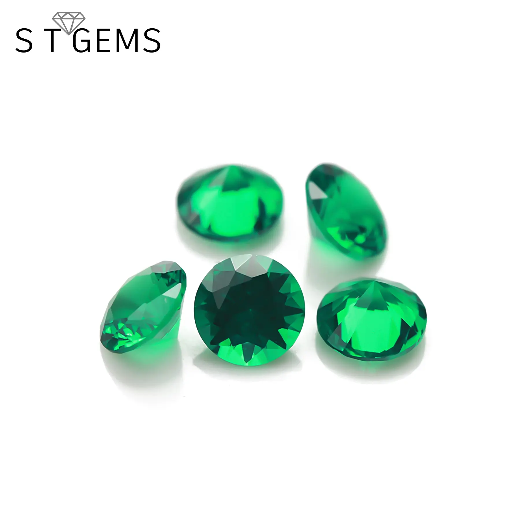 ST Gems High Quality Round Machine Cut Green Nano Crystal Glass Stone China Synthetic Emerald
