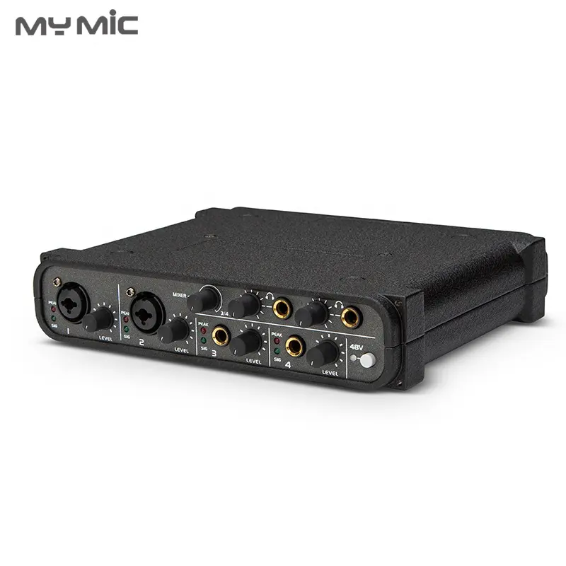 मेरी एमआईसी नई मॉडल X4 पेशेवर यूएसबी साउंड कार्ड ऑडियो इंटरफ़ेस कंप्यूटर स्टूडियो के लिए 48V आपूर्ति के साथ 4 चैनल रिकॉर्डिंग गायन