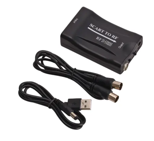 Weiblicher Audio-Video-Adapter-Konverter 61,25 MHz 67,25 MHz SCART-Buchse zu RF-Haushalts fernseher Zubehör für TV ist in der Werbung