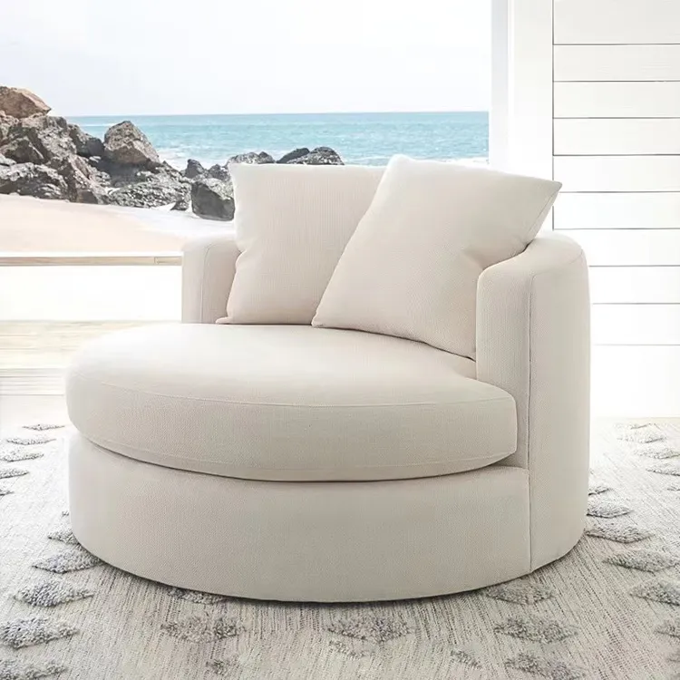 Luxury Living Room Furniture Cozy Revolving Sofa Chair Diameter 100 white boucle round couch teddy single sofa