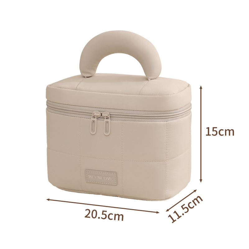 Open-top cloud-patterned cosmetic bag, beige