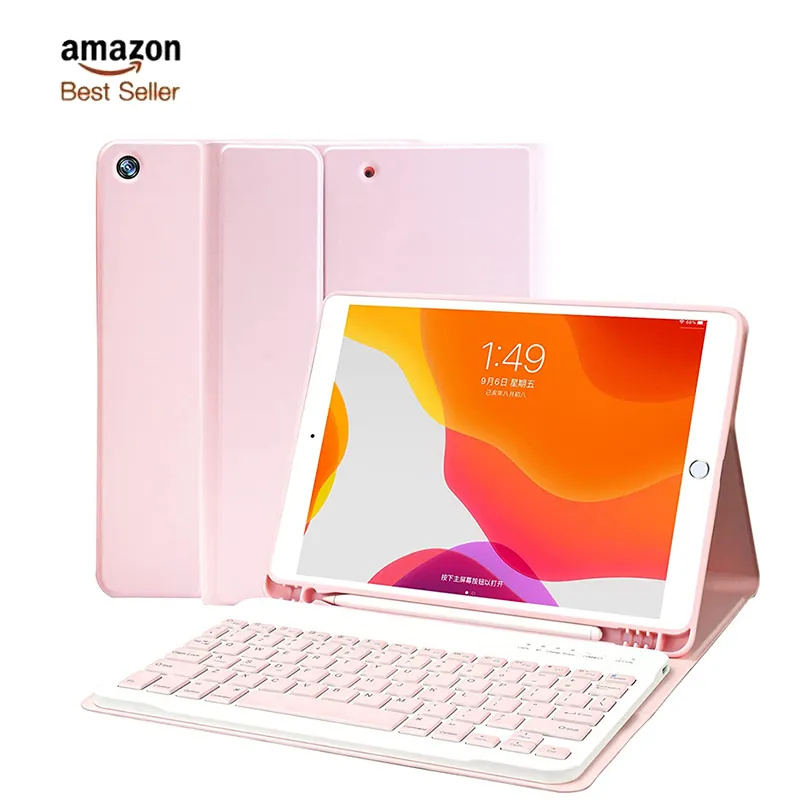 Casing Kulit Tablet Tahan Guncangan 10.2 Inci dengan Keyboard Nirkabel untuk Ipad Paket Kustom 20 "Casing Penutup Pintar Lipat 26 10 Buah