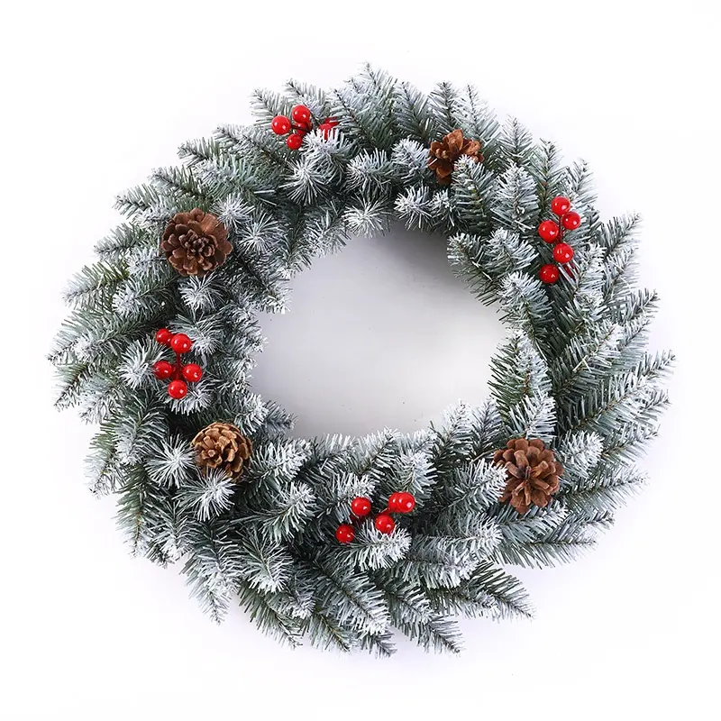 12" Pine Cone Grapevine Flocked Glitter Fir Wreath Artificial Christmas Wreath with Pine Cones, Berry Clusters