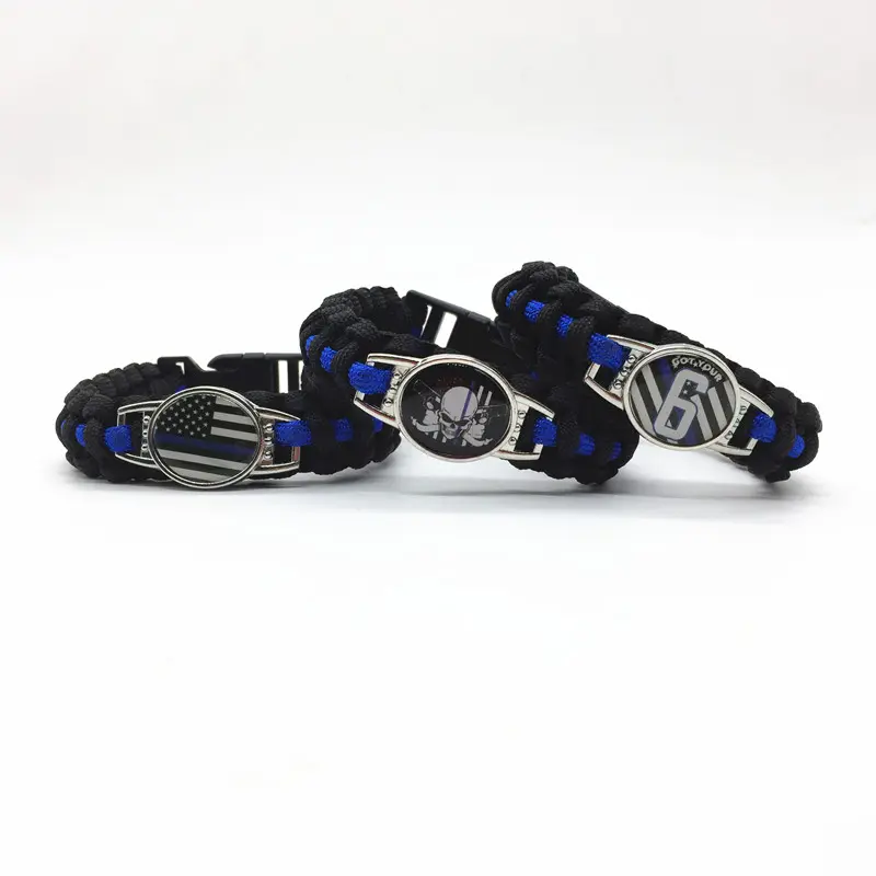 Fatto a mano sottile blu linea di sopravvivenza bracciale Paracord Logo personalizzato di marca per il campeggio e l'escursionismo alla moda e durevole