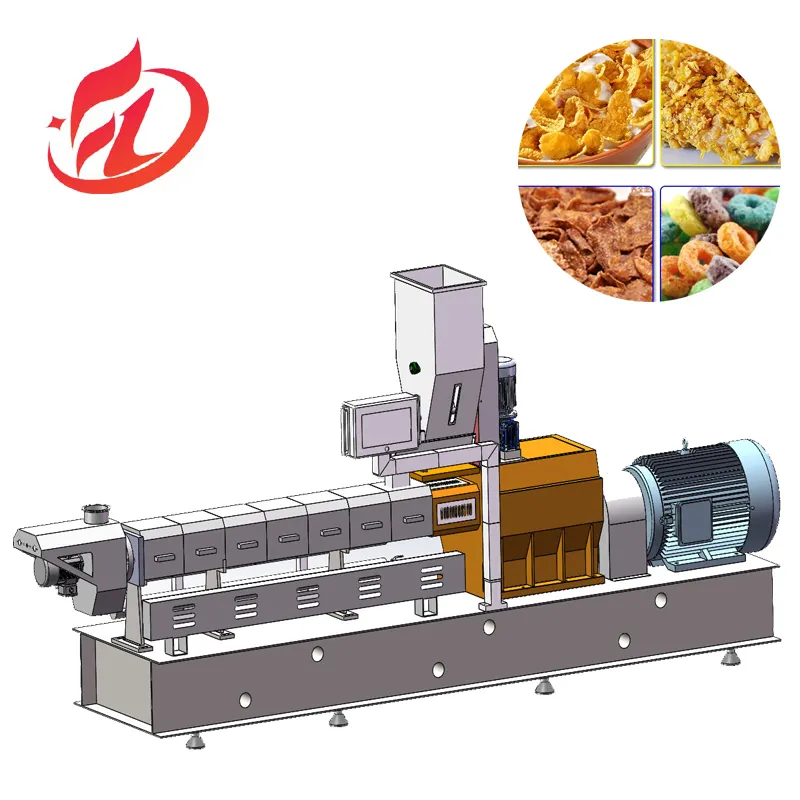 Línea automática de procesamiento de producción de máquina extrusora de aperitivos de copos de maíz de cereales para desayuno