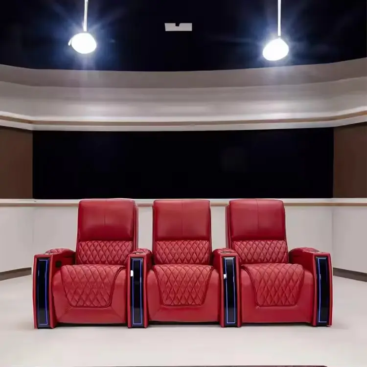 2023 lüks özel özelleştirilmiş İtalyan üst tahıl deri elektrik güç recliner VIP MovieRoom için LED ev sineması sinema kanepe