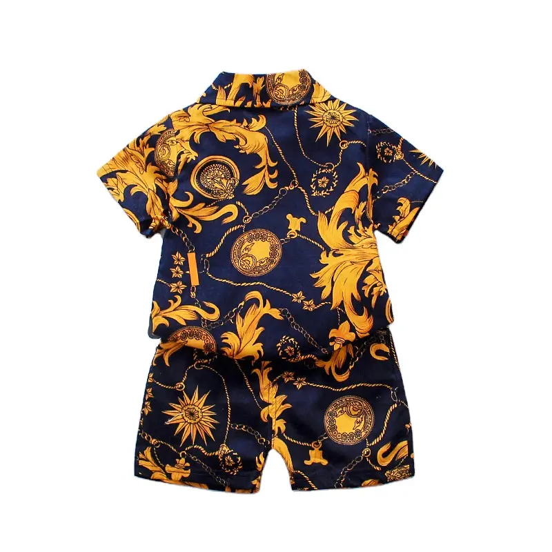 Korean Simple Short Sleeve Cotton Clothing Sets Natural Style Kids Cartoon Printing Tops Summer Simple Fashion Boy Shirts