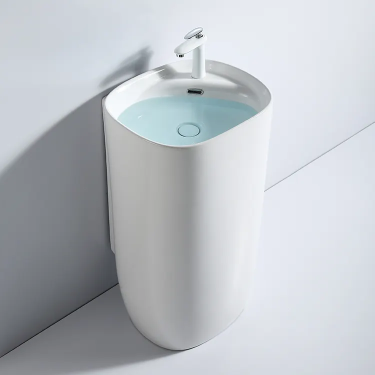 Pia de banheiro de cerâmica independente com pedestal para lavatório BTO Cor de louças sanitárias de uma peça