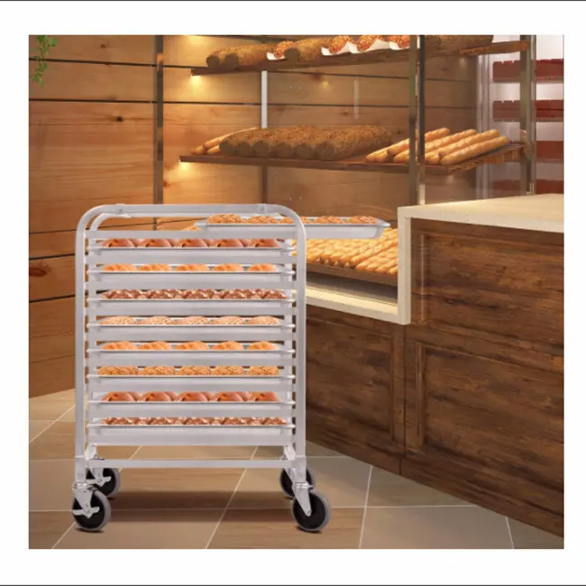 10 Tier Movable Bakery Rack Brötchen Pan Sheet Rack Trolley Storage Kühl regal zum Backen