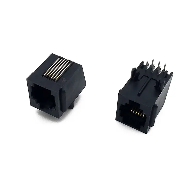 5721 측면 엔트리 RJ12 암 PCB 소켓 6 핀 잭 패널 스톱 DIP L = 20.6mm 직각 RJ25 귀가있는 모듈러 커넥터