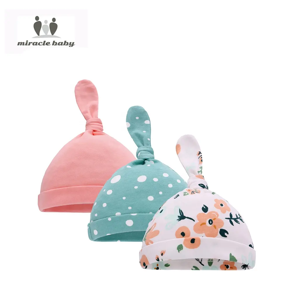 Miracle — chapeaux 100% coton pour bébé de 0 à 6 mois, imprimés, accessoires pour nouveau-né, bonnets avec nœud pour dormir, chapeau pour filles