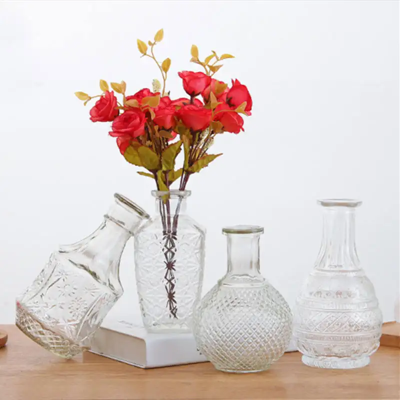 Vase en verre décoratif bourgeon Transparent en gros nordique petit cylindre vases en verre de fleur claire pour table de mariage
