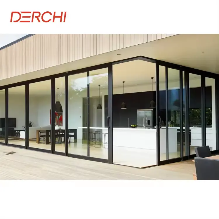 DERCHI AS2047 NFRC alluminio sottile telaio doppio vetro temperato patio porte scorrevoli ad alta efficienza energetica porta scorrevole