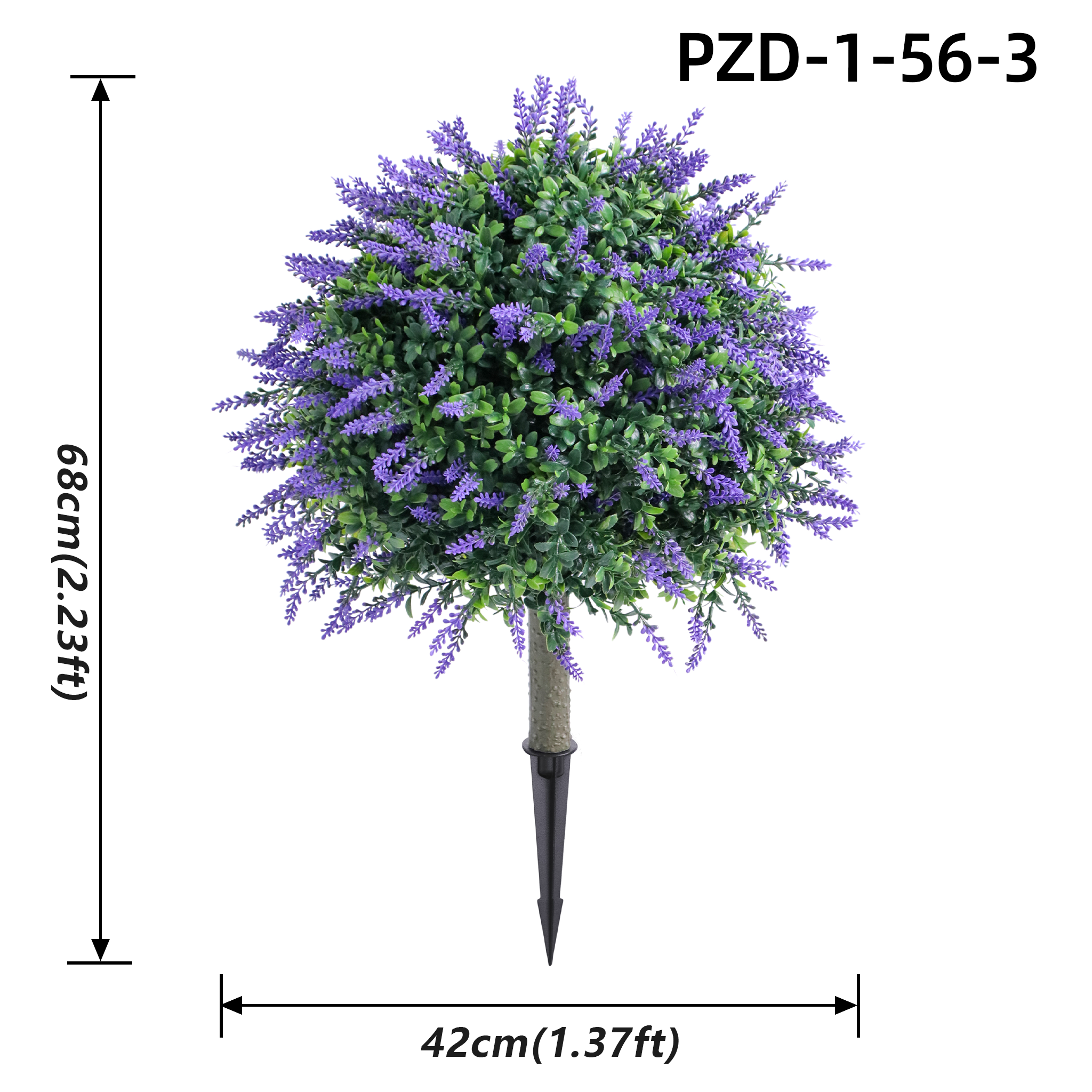 Sphère de buis lilas violet simulant la lavande avec piquet d'insertion
