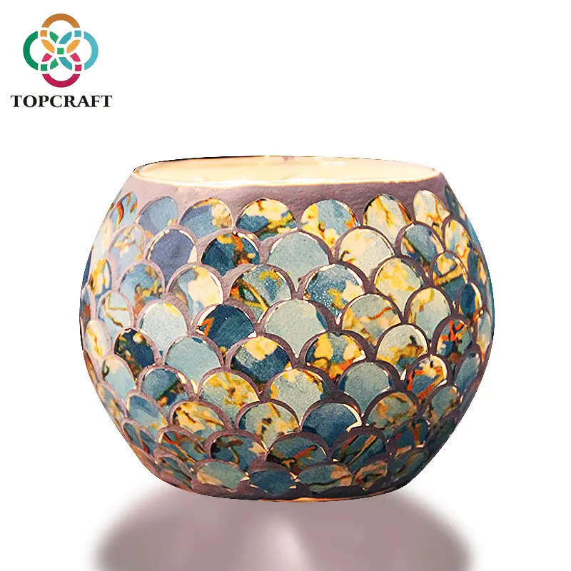 Diwali Decor Tea light Mosaico Vela Cup Container Castiçais De Luxo Vela De Vidro Jar Titular Lanterna