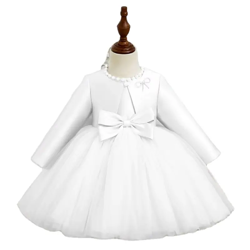 Vestido de princesa para meninas, design simples outono, vestido de duas peças charmoso com laço, festa de casamento, vestido de aniversário de 1 ano de idade