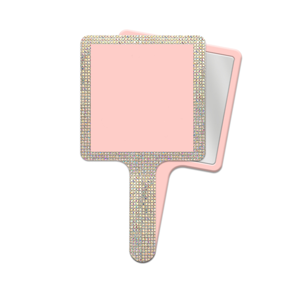 1 espejo rosa con diamantes de imitación.