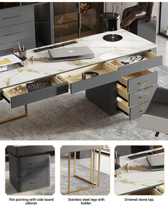 Forma Rectangular Metal Pierna Piedra Blanca Moderna Ceo Oficina Computadora Mesa Escritorio de oficina con almacenamiento - Product Image 5