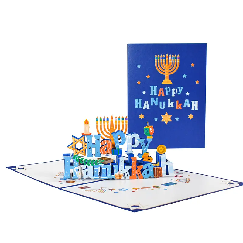 Biglietto di auguri pop-up con invito 3d Happy Hanukkah con busta