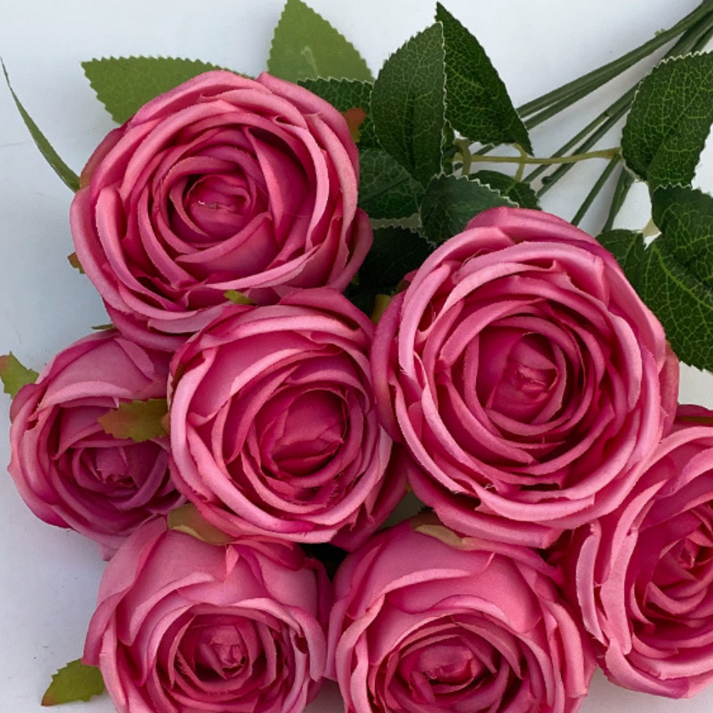 bouquet 7 têtes rose 45cm rose foncé